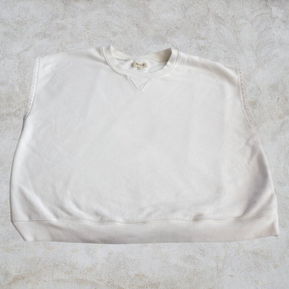 Madewell White Sleeveless Crewneck Unisex Sweatshirt - Picture 2 of 6